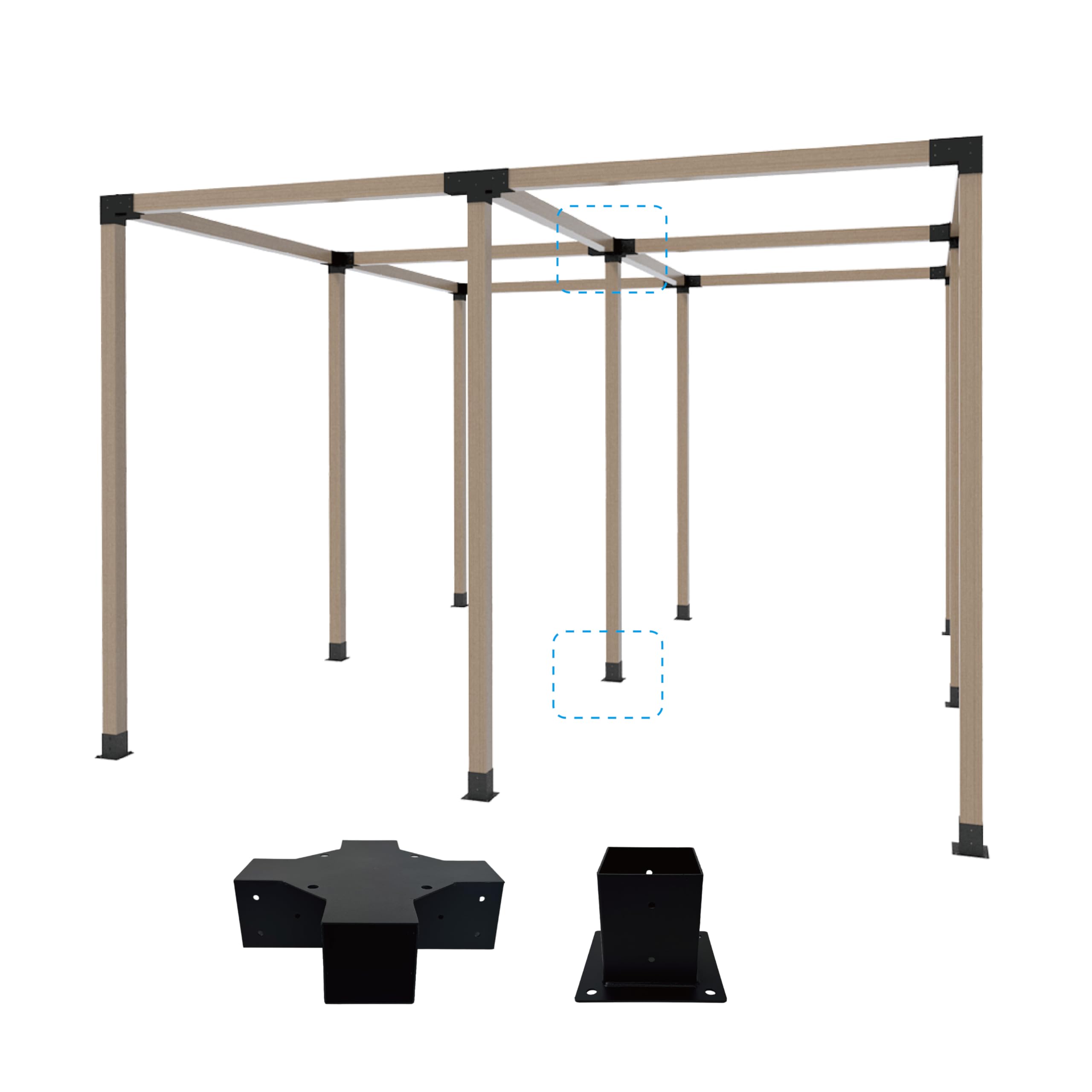 Pergola Bracket Kit 4x4, Heavy Duty Corner Bracket DIY Shed Kit, for Gazebo, Pergolas, Wood Stand Sheds, Metal Gazebo Kits, with Screws (1pc 5-Way + 1 Base)