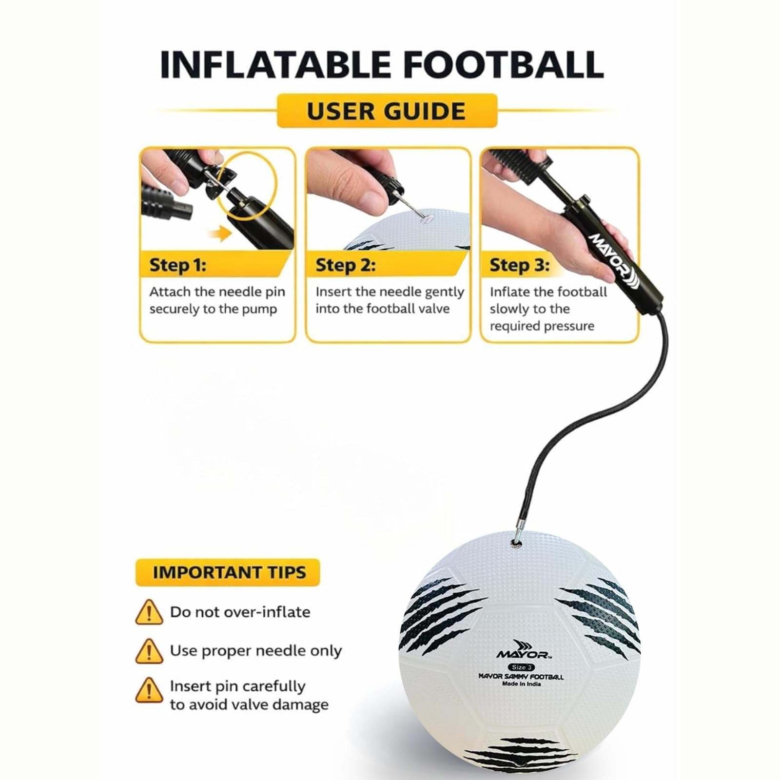 Mayor Sammy Indoor and Outdoor Rubber Football Kids Football for Age Group Below 9 Years - Size: 3 (Pack of 1, White) 4