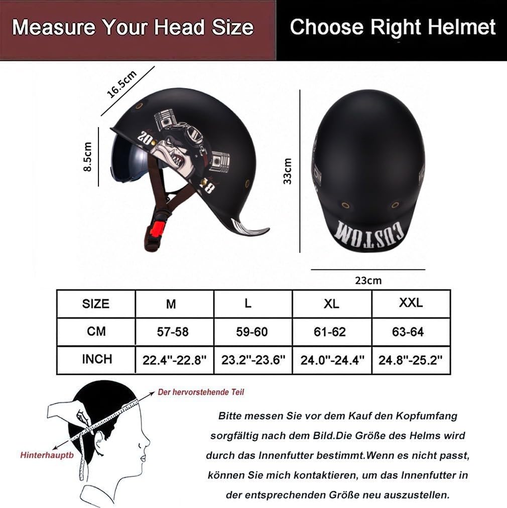 Półskorupowy kask motocyklowy, półotwarty kask typu jet, dopuszczony do użytku przez ECE, motorowera, skutera, skutera, skutera, skutera, kask antykolizyjny, unisex, 57-62 cm