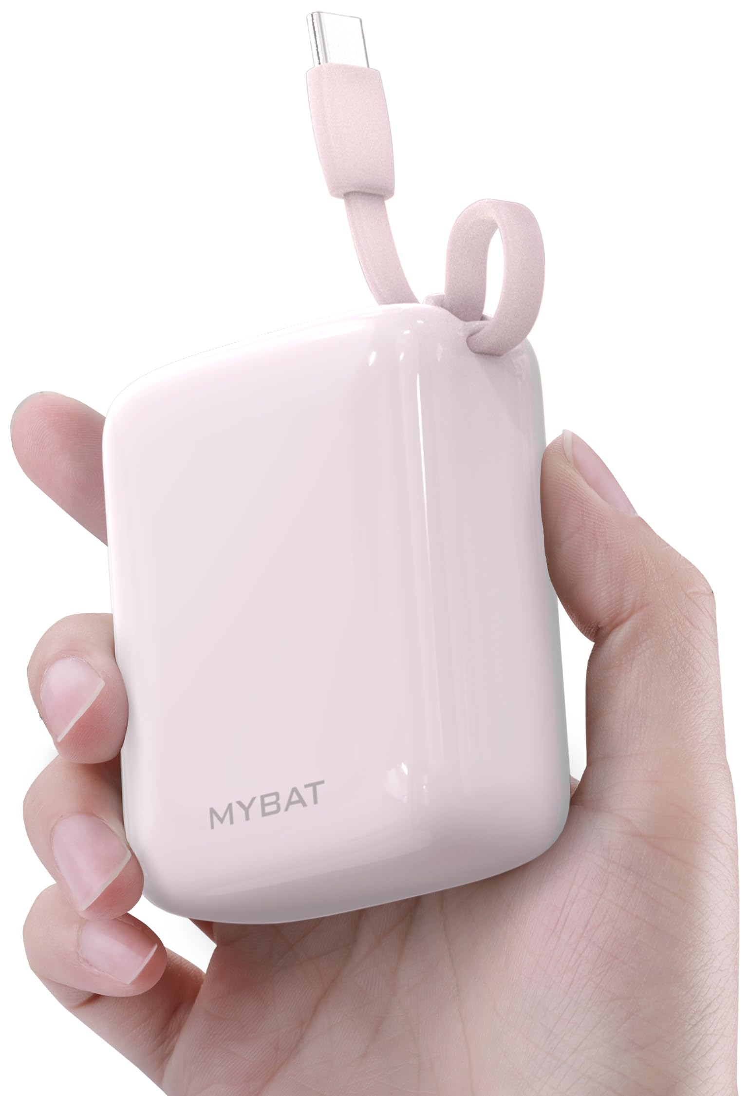 MYBATPortable Charger 10000mAh - Power Bank with Built in Cables, Portable Charger with Cords Wires Pocket Size,High Speed Power Bank iPhones, iPad, Samsung, More Phones, and Tablets (Pink)