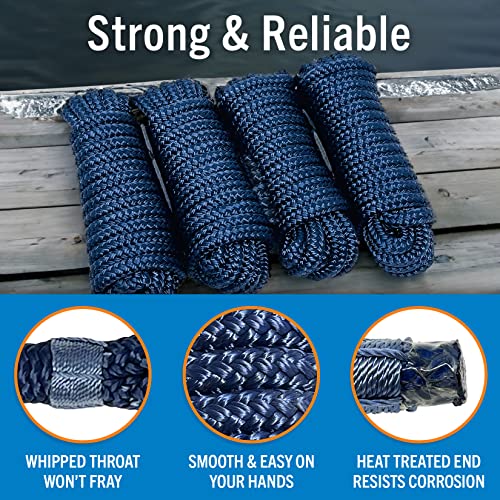 Image of Dock Lines for Boats 3 /8 inch x 15ft, 4 Pack Double Braided Nylon Boat Rope