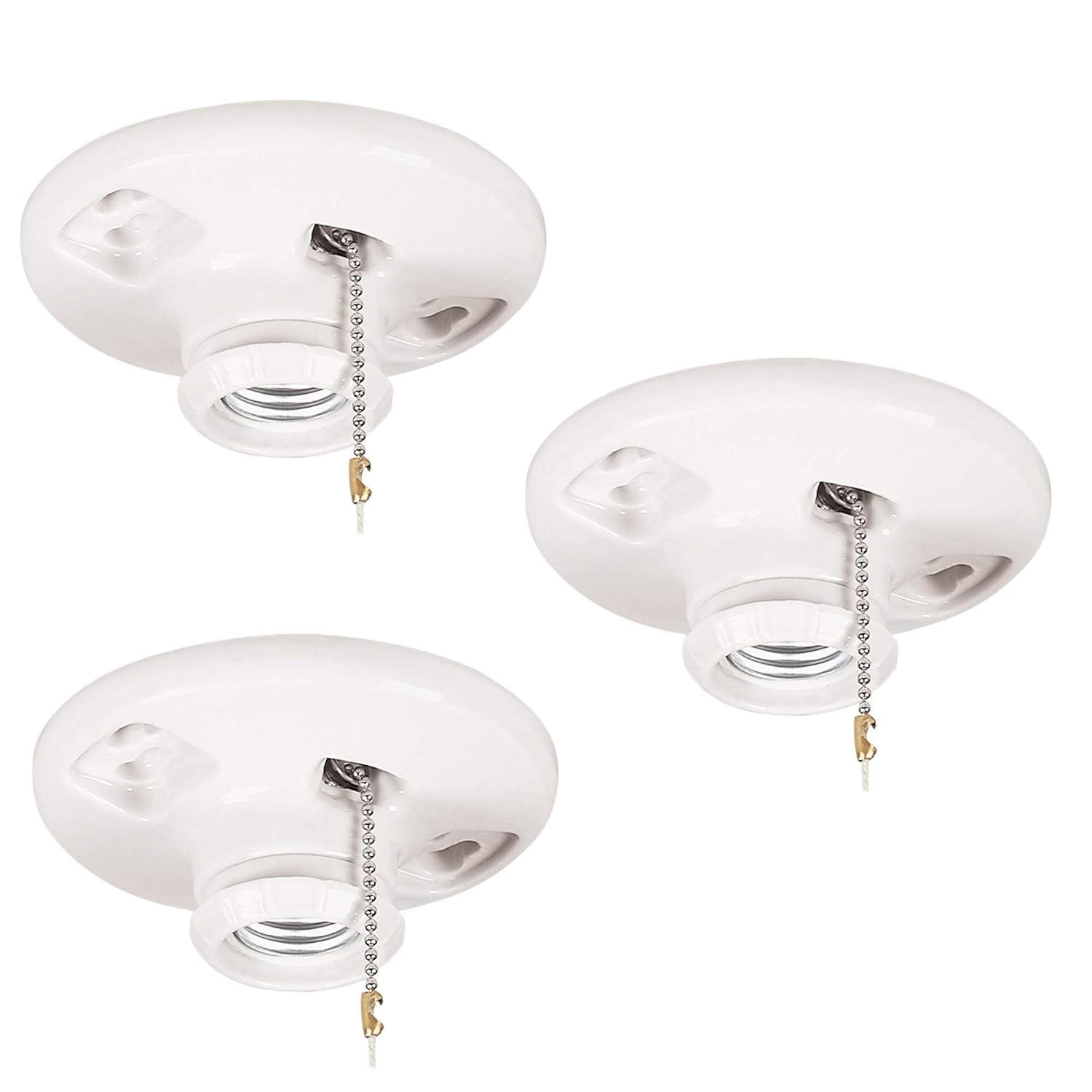 EATON 659-SP Eagle Ceiling Receptacle Lamp holder, 660 W, Medium Base, Porcelain White, 3 PACK