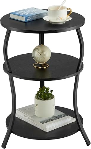 Mesa auxiliar redonda, mesa auxiliar de cintura de 3 niveles con estante de almacenamiento, mesas auxiliares para sala de estar, mesa redonda de