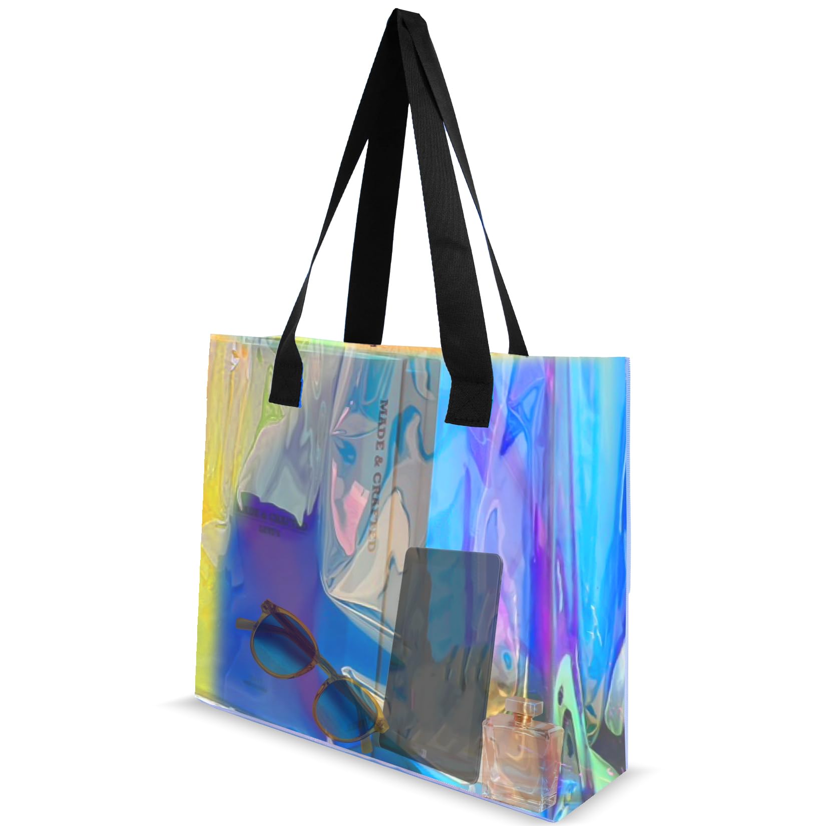 Holographic Clear Tote Bag - Iridescent Reusable Beach Bag 13"x12"