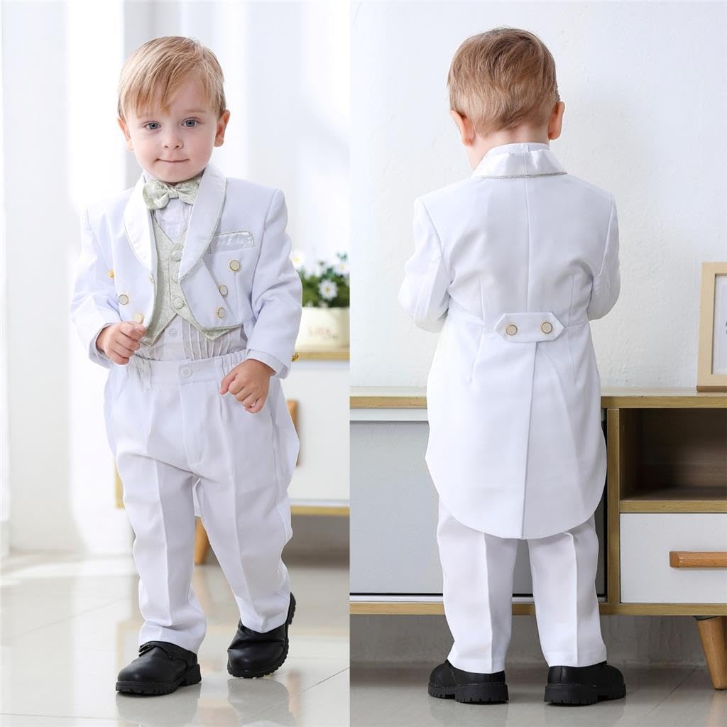 Lito Angels Baby Boys' Jacquard Classic Tuxedo Suit Formal Suits Wedding Outfit 5 Piece Set 015