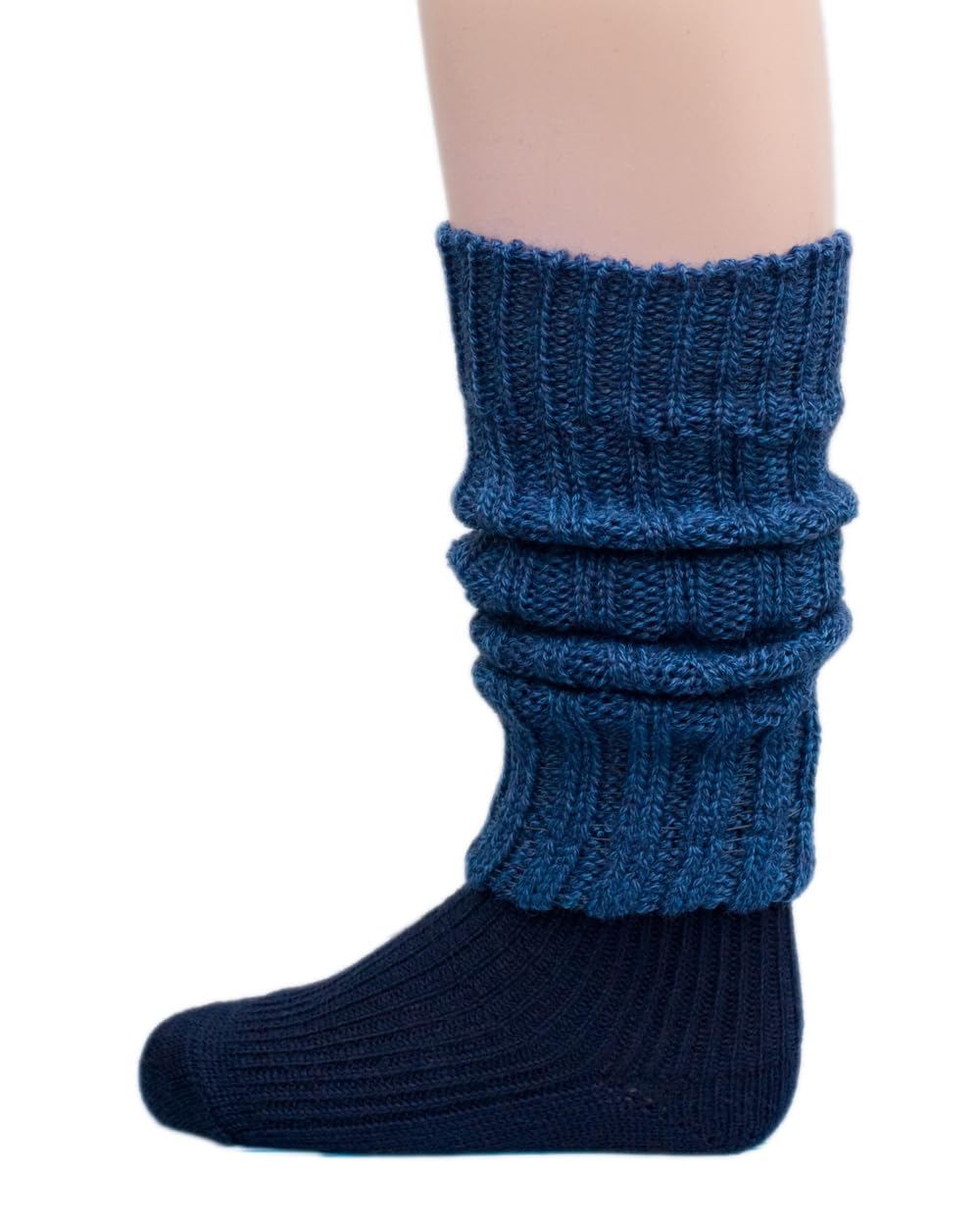 Hirsch Natur Tweedmarine Merino Children's Leg Warmers Chunky Knit 100% Virgin Wool (Kbt), One Size