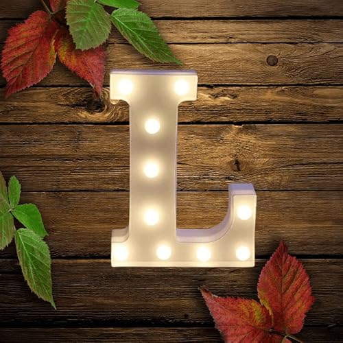 LED Marquee Letter Lights Sign L 26 Alphabet Light Up Marquee Letters Sign for Perfect for Events or Home Décor Night Light Wedding Birthday Party Battery Powered Lamp Bar Decoration (L)
