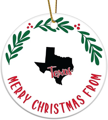 Adornos de Navidad del estado de Texas, Feliz Navidad del estado de Texas, adorno redondo de porcelana, decoración de árbol de Navidad, regalos para