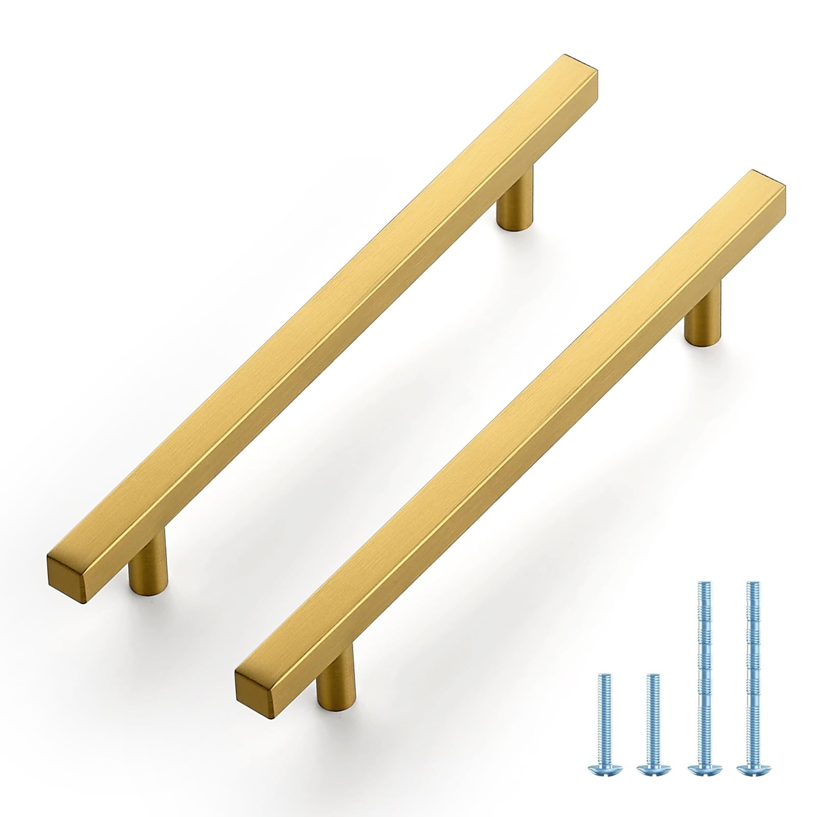 JOY DECOR 30 Pack 6-1/4 Inch Brushed Brass Square Cabinet Handles Stainless Steel Cabinet Hardware Pulls for Kitchen and Drawers with 8-13/16 Inch