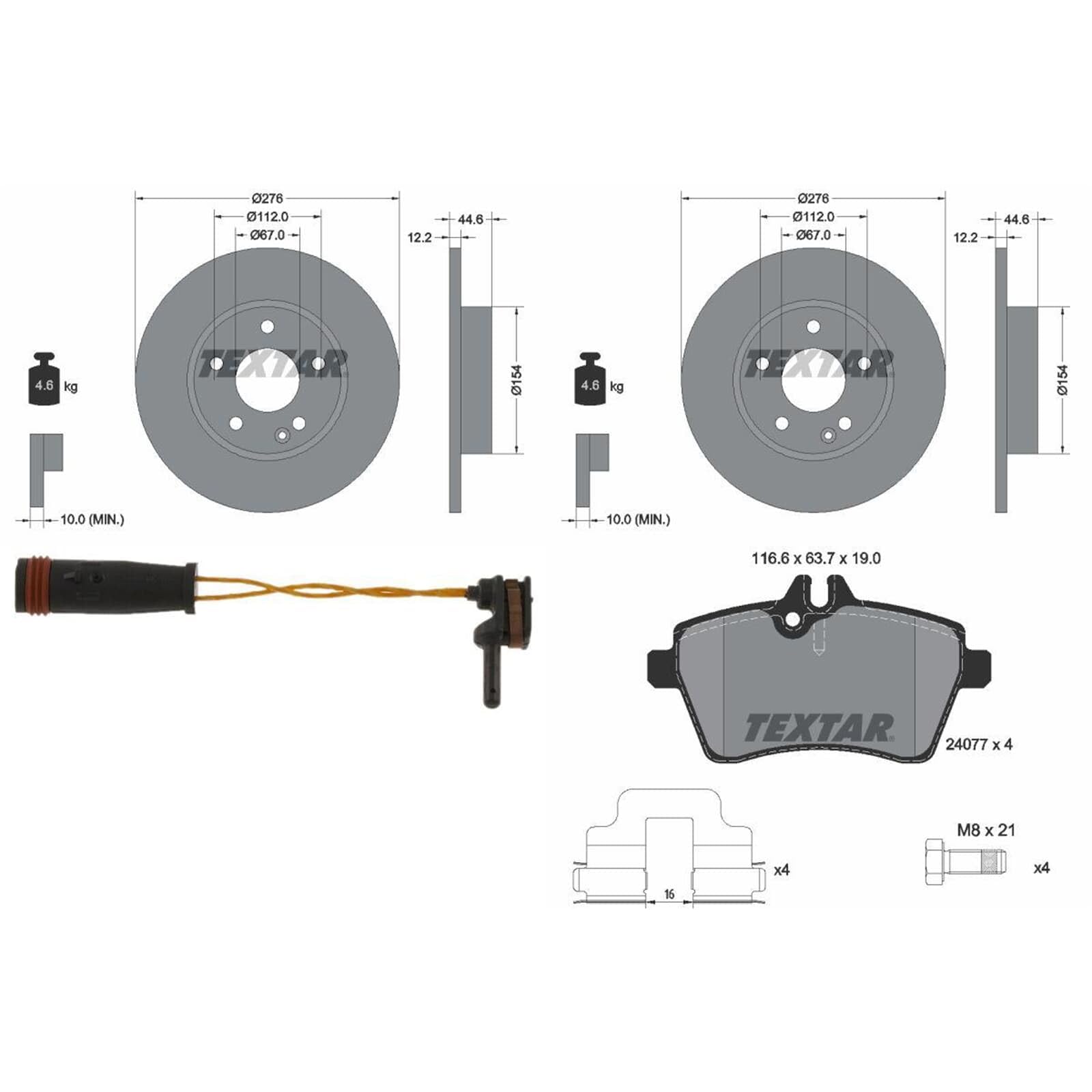 Textar Bremsscheiben + Beläge vorne | 92131803 + 2407701 + 98024701 Kompatibel mit A-Klasse (W169)
