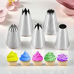 Conjunto de 5 pontas de confeitar grandes, kit de tubulação de cobertura de aço inoxidável, 5 peças de dicas de decoração de bolos de pastelaria, ferramentas de cozimento para biscoitos, kit de