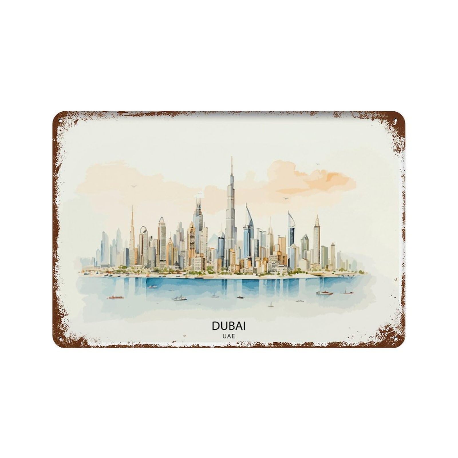 Dubai UAE Modern Cityscape Skyline Burj Khalifa United Arab Emirates Luxury Urban La_3 Wall Decor Art Metal Tin Poster Modern Home Decor Art Home Bar Shop Decorations Vintage Sign 20x30cm