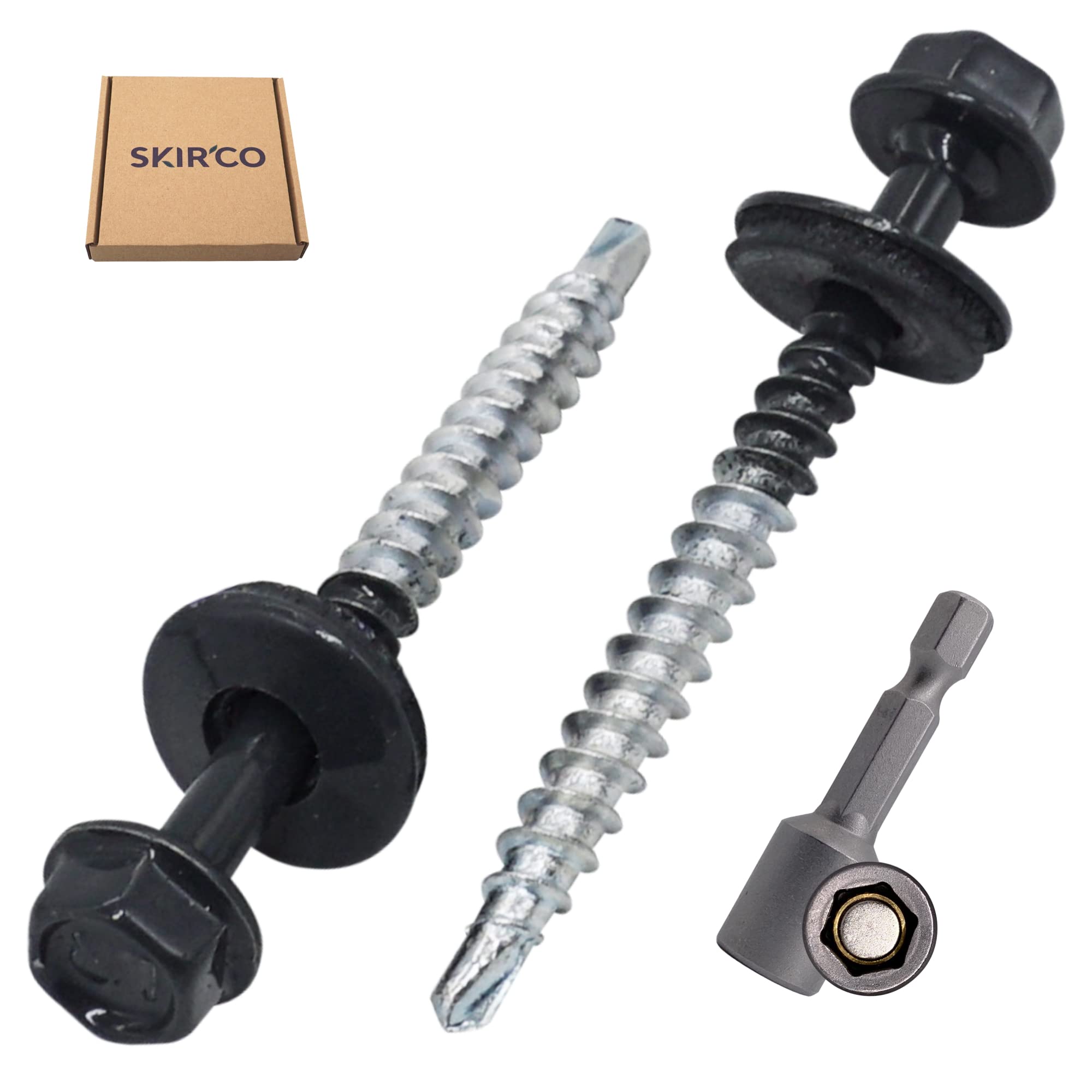 SKIR'CO (20 pcs) Painted Roofing Screws, 4.8 x 50 mm Self-Drilling Screws With EPDM Washers, Hex Head (Anthracite Grey, RAL 7016) - Image 2