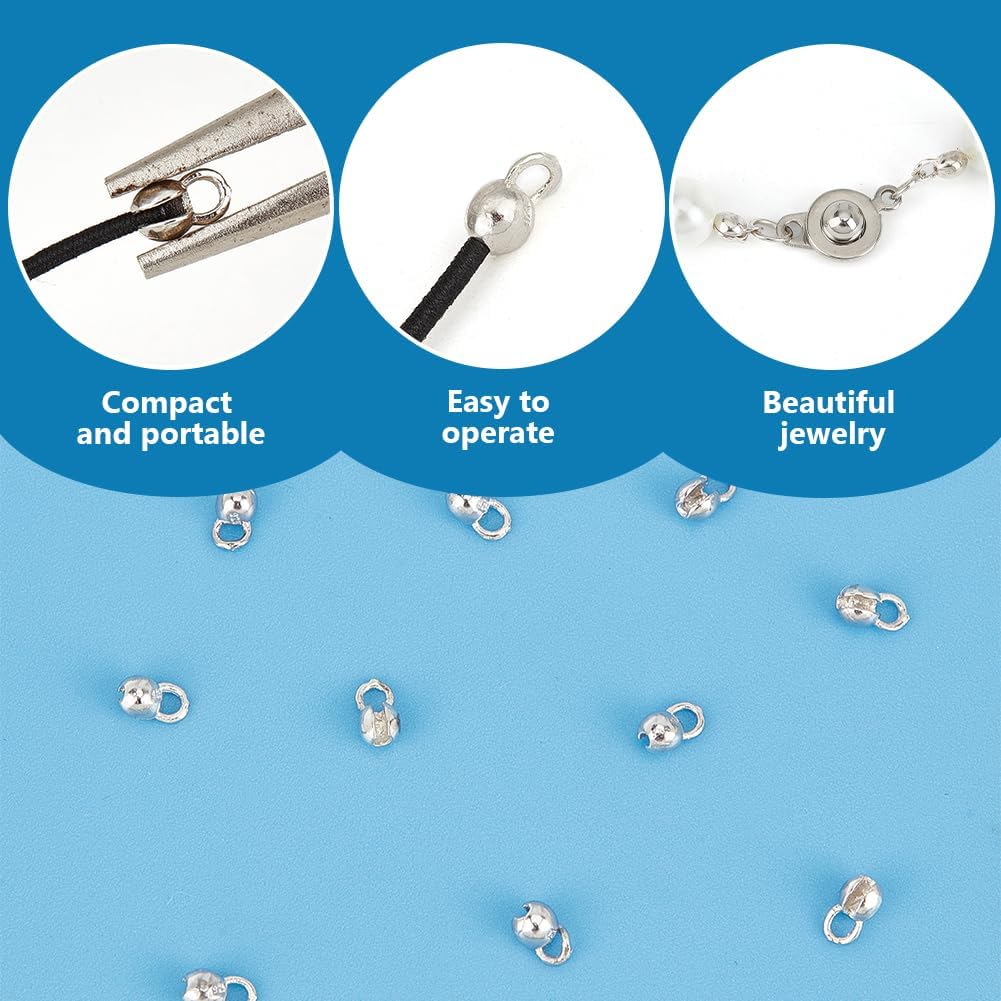BENECREAT 10Pcs 925 Sterling Silver Crimp Cover Beads, 6x3.7mm Round Bead Tips Calotte Ends Clamshell Knot Cover for Jewelry Making DIY Findings Crafts, Hole: 3mm - Image 4