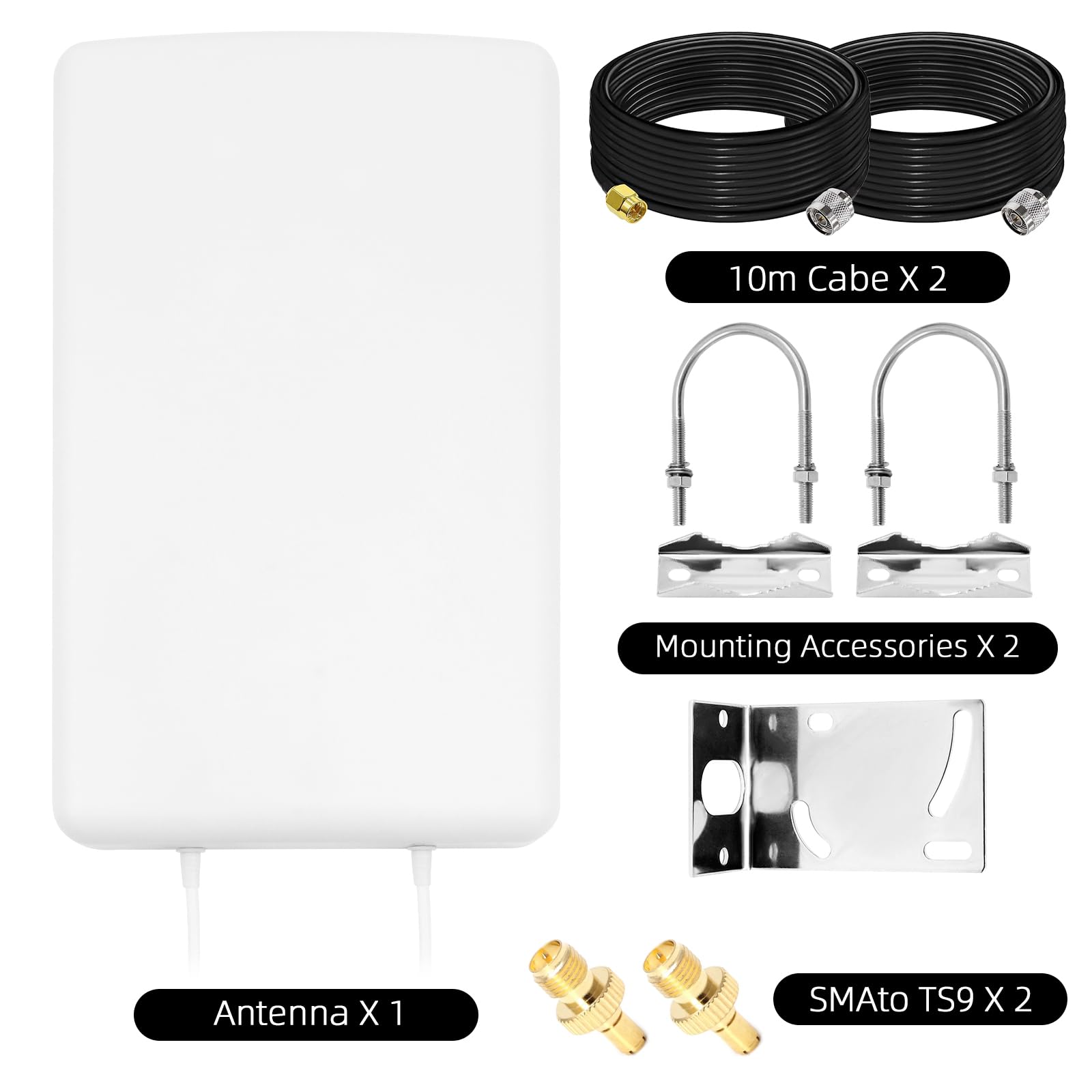 Antenne 4G 5G LTE Mimo Extérieure 18dBi 698-2700 MHz 3300-4000 MHz N-SMA TS9 Compatible Routeur 4G 5G Câble 2x10M