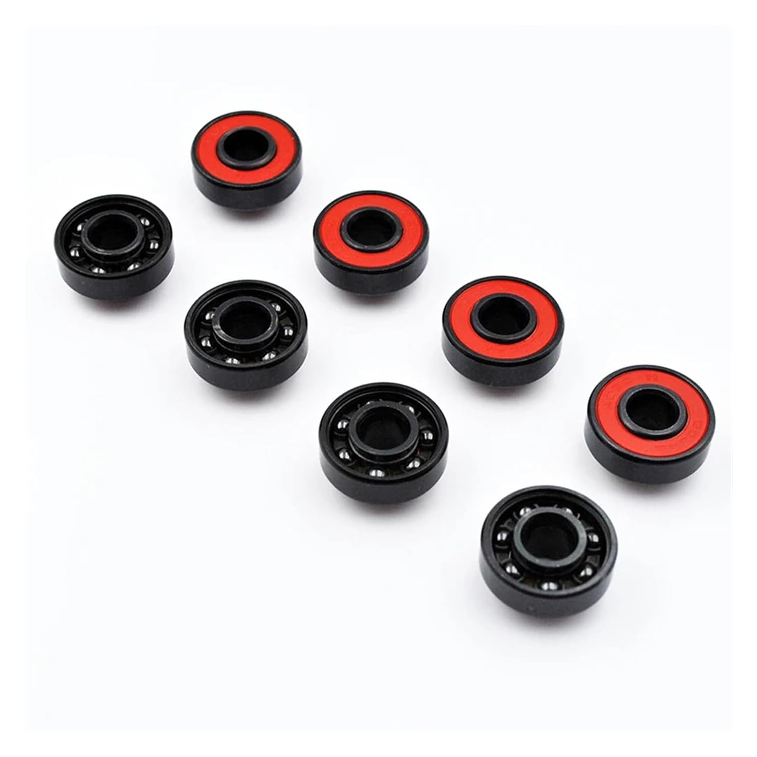8pcs 608 2RS Hybrid Black Ceramic Ball Bearings 8 * 22 * 7mm Longboard Roller Skateboard Built-in Spacer Bearings