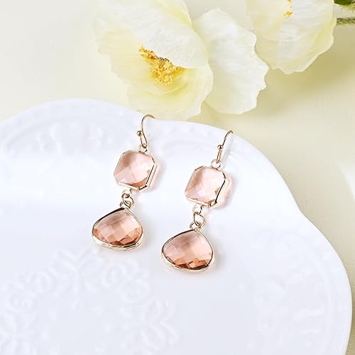 Miniatura 5 de Rose Pink Topaz Earrings for Women Dangle Earrings Pink Crystal Earrings Handmade Hypoallergenic Gold Earrings Drop Earrings for Women