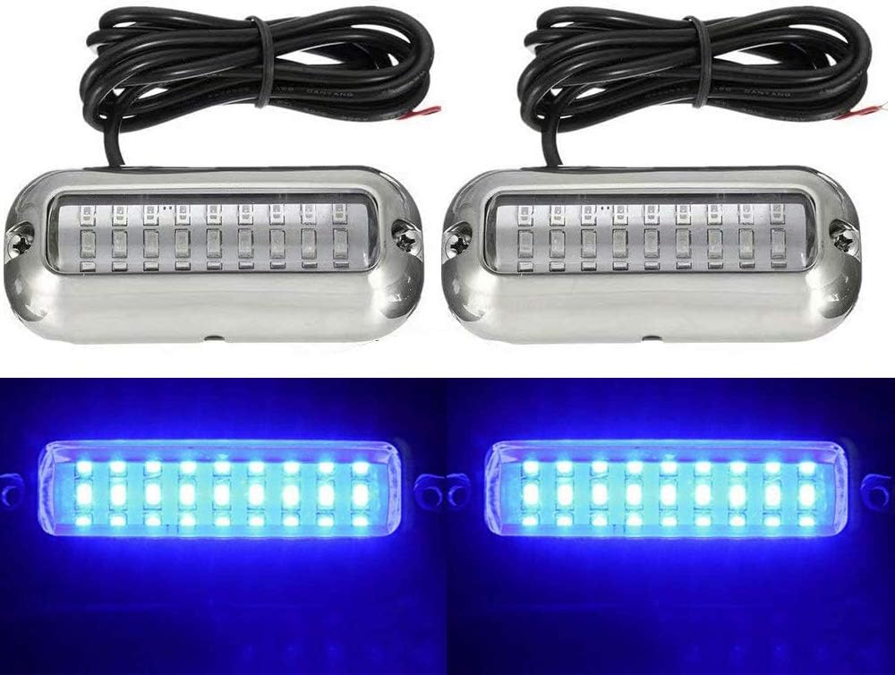 G·PEH Stainless Steel 27 LEDs Blue Underwater Pontoon Marine Boat Transom Lights, Pack of 2