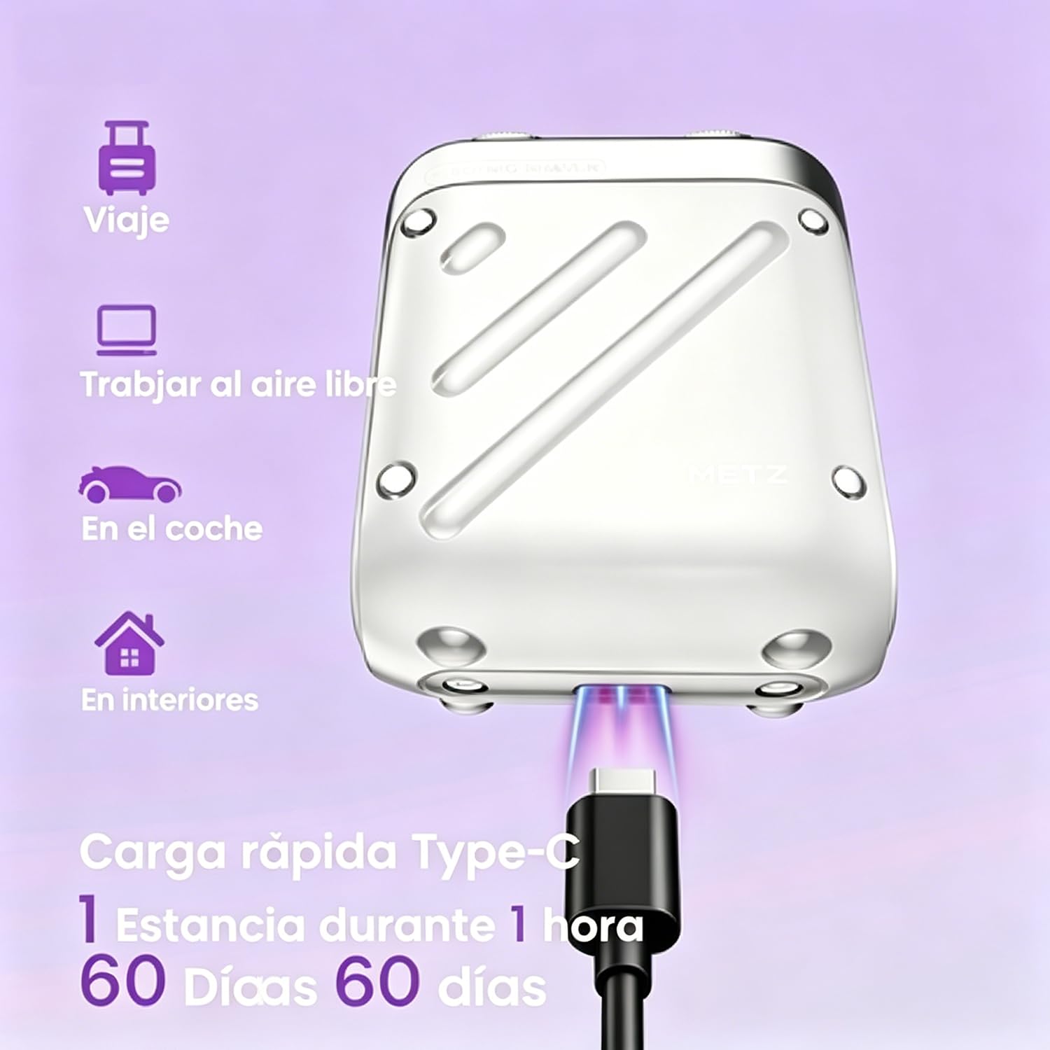 Skyworth Metz Máquina Afeitar Eléctrica Hombre, Afeitado Seco Húmedo IPX7 Motor 9000 RPM, Cabezal Magnético Desmontable, Cuchillas Autoafilables 9×2, Autonomía 45 Días, Carga Rápida 1h USB-C, Blanco