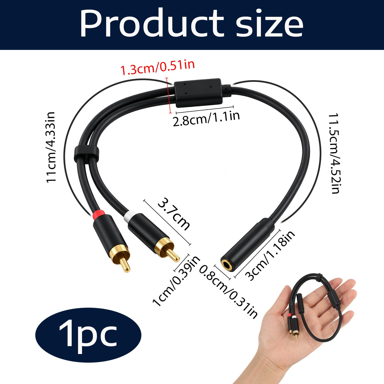 Audiokabel, 3,5-mm-Klinkenbuchse auf 2 Cinch-Stecker, 30 cm, Stereo, AUX auf Cinch-Stecker, vergoldete Anschlüsse, Audiokabel, kompatibel mit Smartphone, TV, PC, Tablet, Verstärker, Soundbar, Heimkino