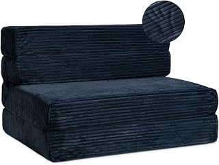 Milliard Tri Folding Sofa Mattress, 2024 Edition, Memory Foam Foldable Mattress with Ultra Soft & Washable Ribbed Fur Cover, Twin Size (Navy)