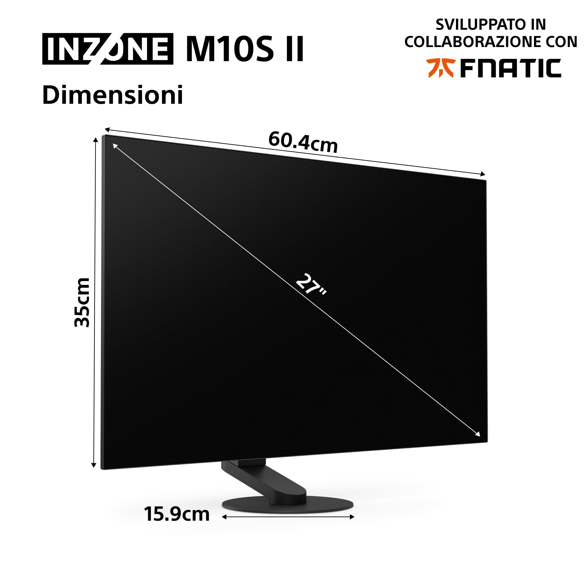 Sony INZONE M10S II Monitor Gaming OLED QHD da 27": 1440p, 540 Hz, 0,02 ms GtG, DCI-P3 99,5%, G-Sync, VRR, sviluppato con Fnatic, 1500 nit, DisplayPort 2.1-2 x HDMI 2.1 - PC, PlayStation 5