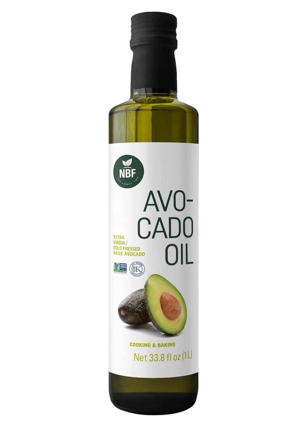 NBF, Avocado Oil, Extra Virgin, Avocado Oil for Cooking, Cold Pressed for Keto diet, Ideal for sautéing, baking, Made with good fats from avocados, For dressings and more, 33.81 floz