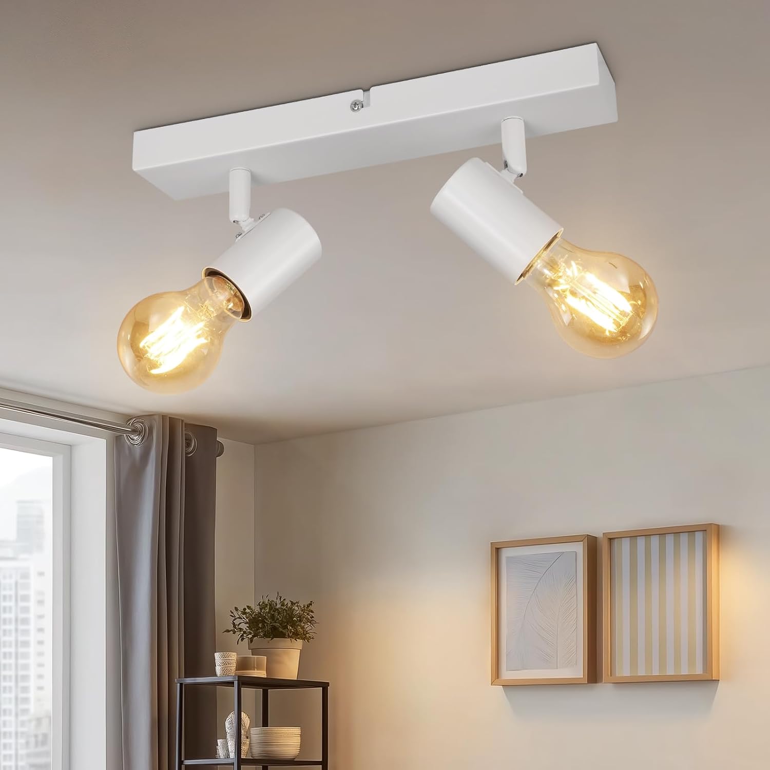 Kimjo Lámpara de Techo con 2 Focos Blanco, Plafón LED Techo E27 Ajustables y Giratorios, Aplique Pared Bombilla E27 para Interiores Dormitorio Sala Cocina Corredor, Max. 60W, No Incluye Bombilla