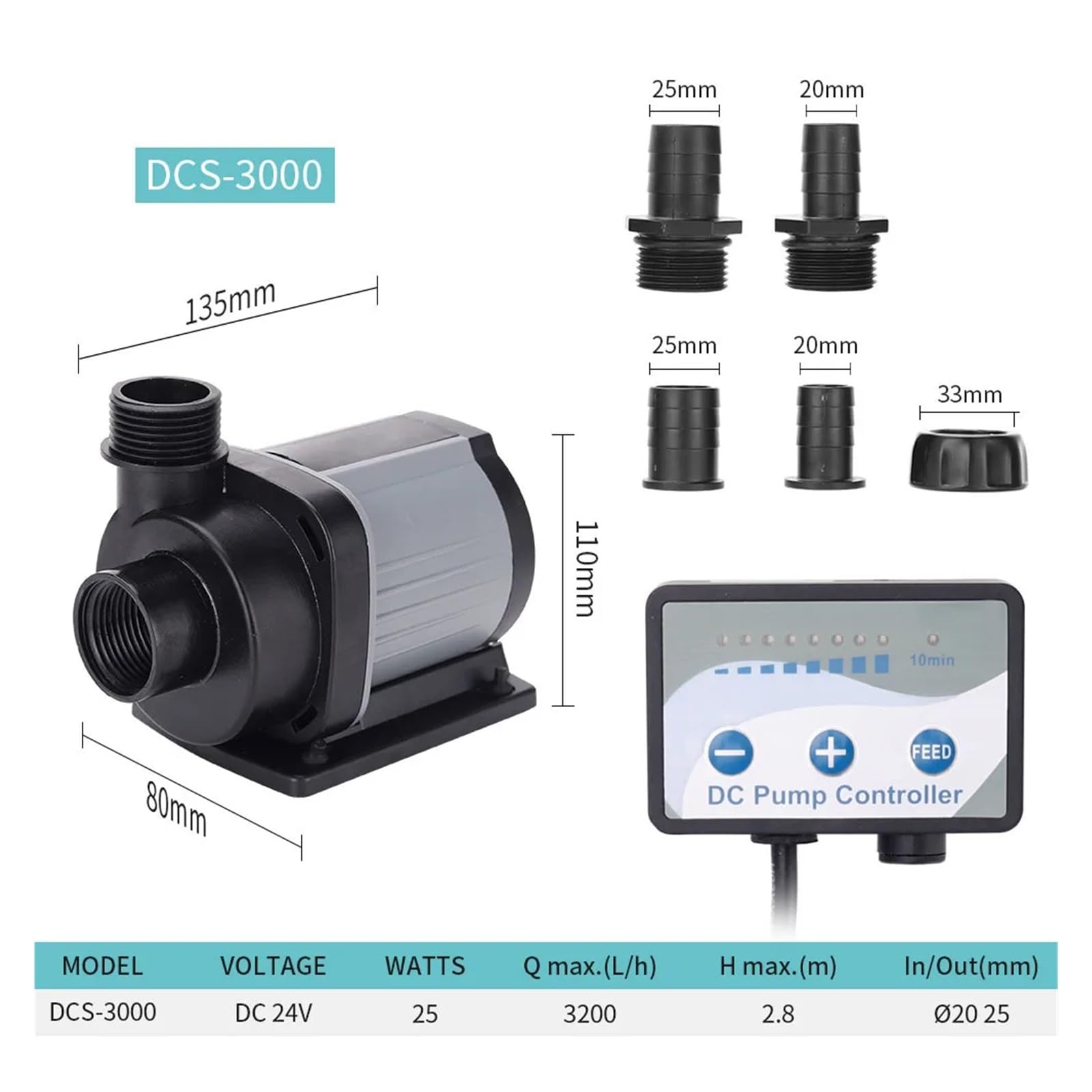 Industrial Water Pressure Diaphragm Pump DC24V Frequency Conversion Submersible Pump With Adjustable Flow For Fish Tank Silent Energy-saving Pumps(24V 25W-3200)