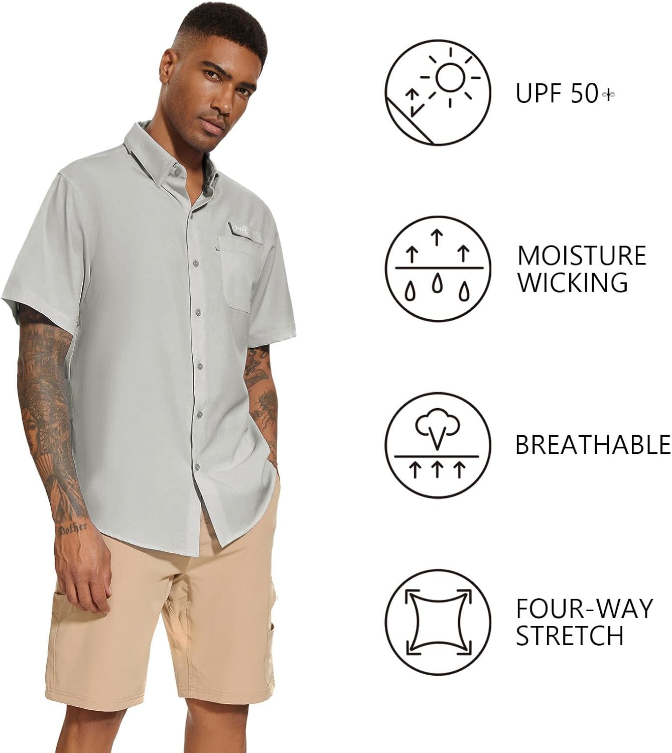 BASSDASH Men's UPF 50+ Short Sleeve Button Down Fishing Shirt Breathable Lightweight for Outdoors Hiking Camping
