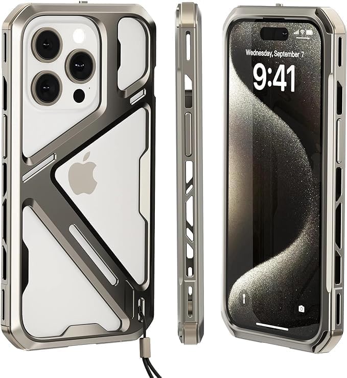 Titanium Alloy Case for iPhone 15 Pro Max & iPhone 15 Pro | Heat Dissipation, Ultra-Sturdy, Slim Shockproof Metal Design (15 Pro)