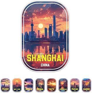 Sunrise China Shanghai City Sticker - Waterproof Durable Adhesive UV-Resistant Vinyl Decal for Car Bumper, Laptop, Water Bottle, Wall, and Window, Size - 3'' Longer Side