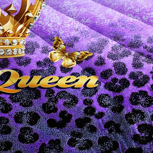 Image of AILONEN Gold Crown Comforter Set Full Size for Girls Women,Purple & Blue Gradient Leopard Print Bedding Set 3Pcs,King and Queen Quilt with 2 Pillowcases