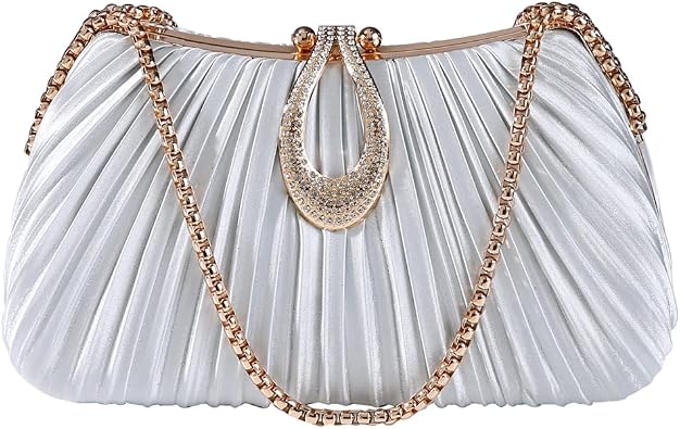 Dreubea Elegant Evening Bag with Crystal Lock & Dual Chains - Soft Clutch for Women