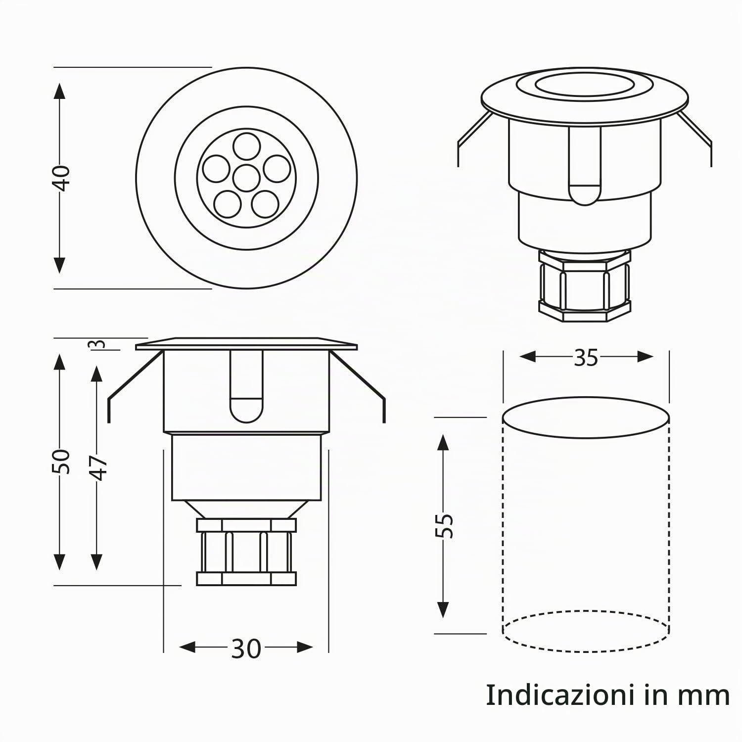 ledscom.de Apparecchio da incasso a pavimento a LED ATRIA per uso esterno, IP65, nero, rotondo, Ø 40 mm, bianco caldo set da 15