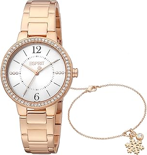 ساعة للنساء من اسبريت - ES1L228M2055، انالوج، بمينا فضي، بسوار ذهبي وردي