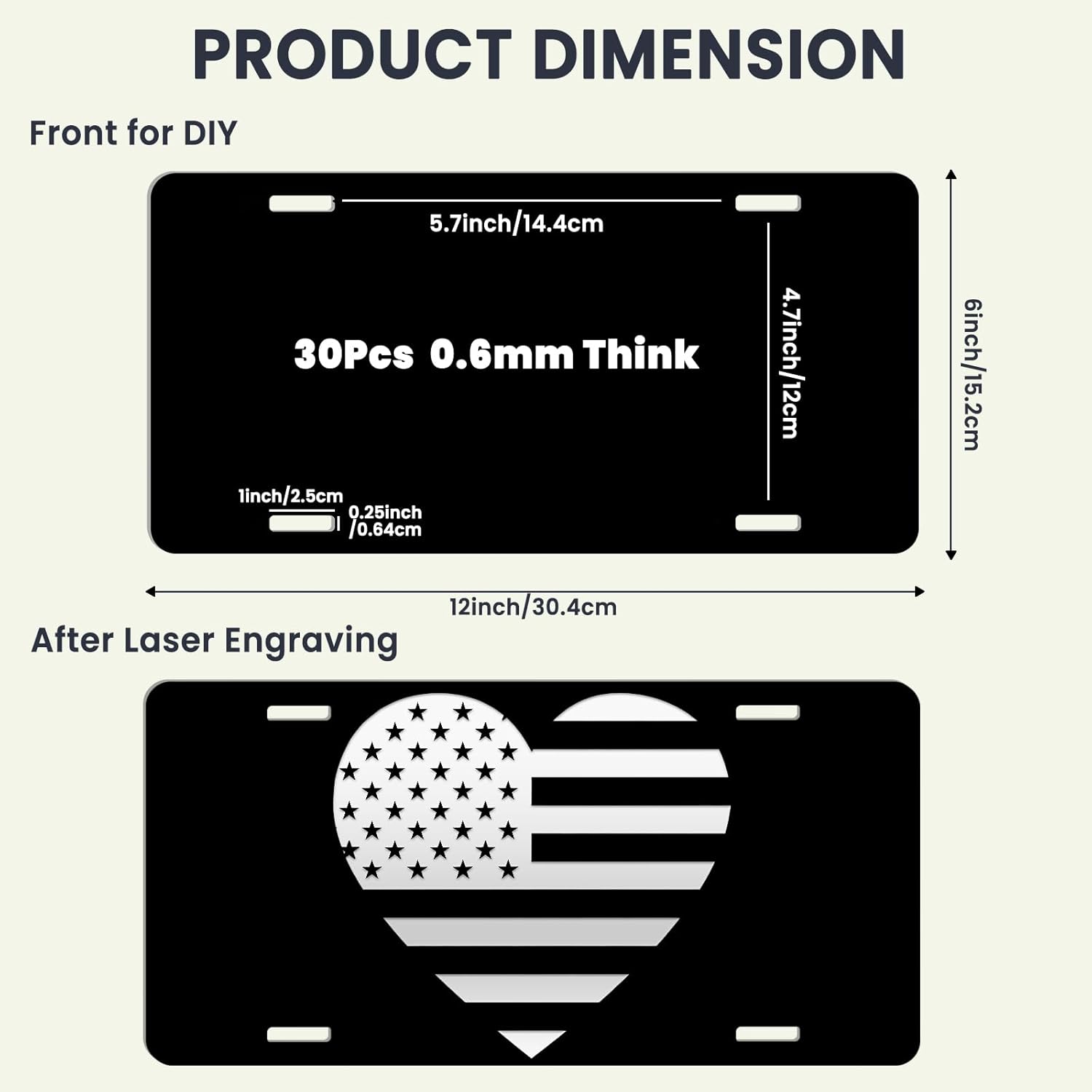 30 Pcs Black License Plate Blanks, Metal Aluminum License Plate for Laser Engraving, Vinyl, UV Printing, 6x12 Inch Metal Front Car Tag Sign Blanks Bulk for Custom Design Gift Thickness 0.6mm