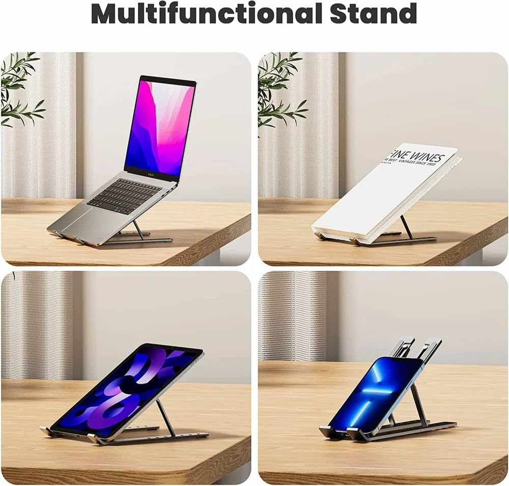 6 Angles Adjustable Ergonomic Foldable Portable Tabletop Laptop/Desktop Riser Stand Holder Compatible for MacBook, HP, Dell, Lenovo & All Other Notebook (Silver) 16