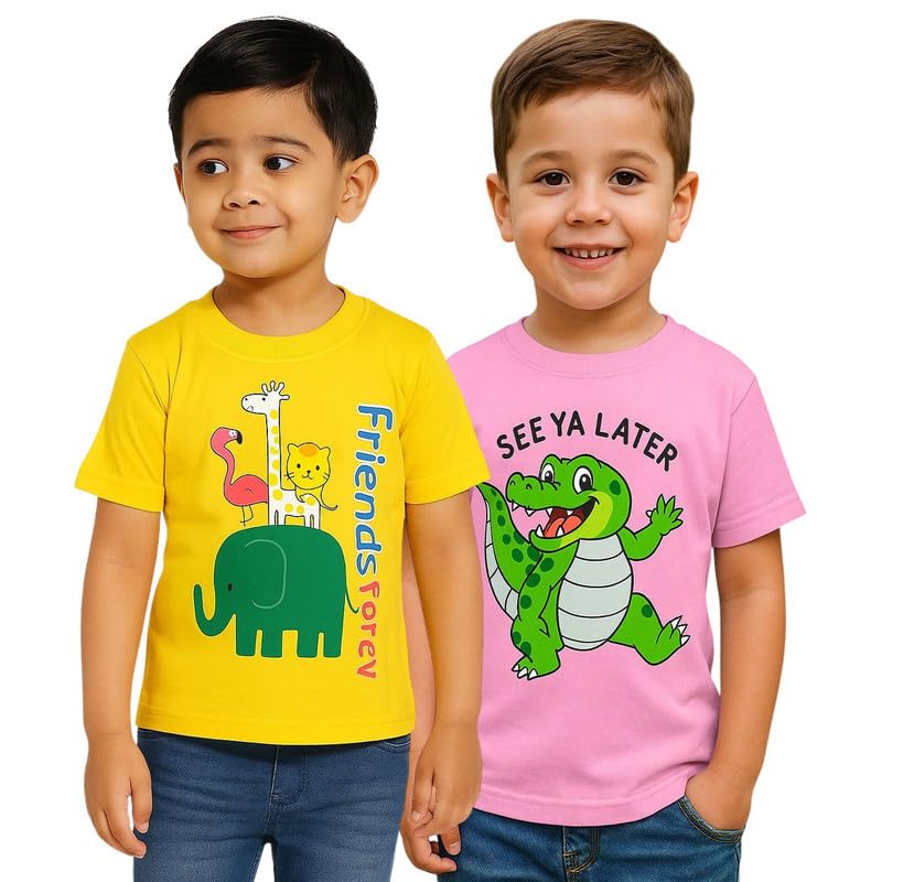 Image of Trendy Printed Cotton Blend Half Sleeve T-Shirt for Boys - Pack of 2