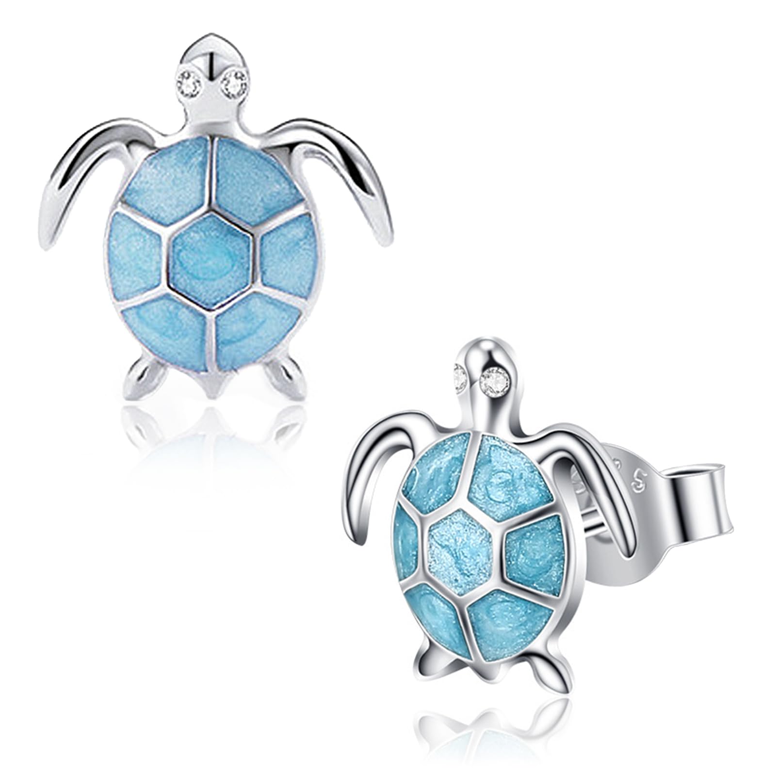 EQLEF Orecchini Tartaruga Argento Sterling 925 Simpatici Orecchini a Bottone con Animali Gioielli blu per Donna Ragazza