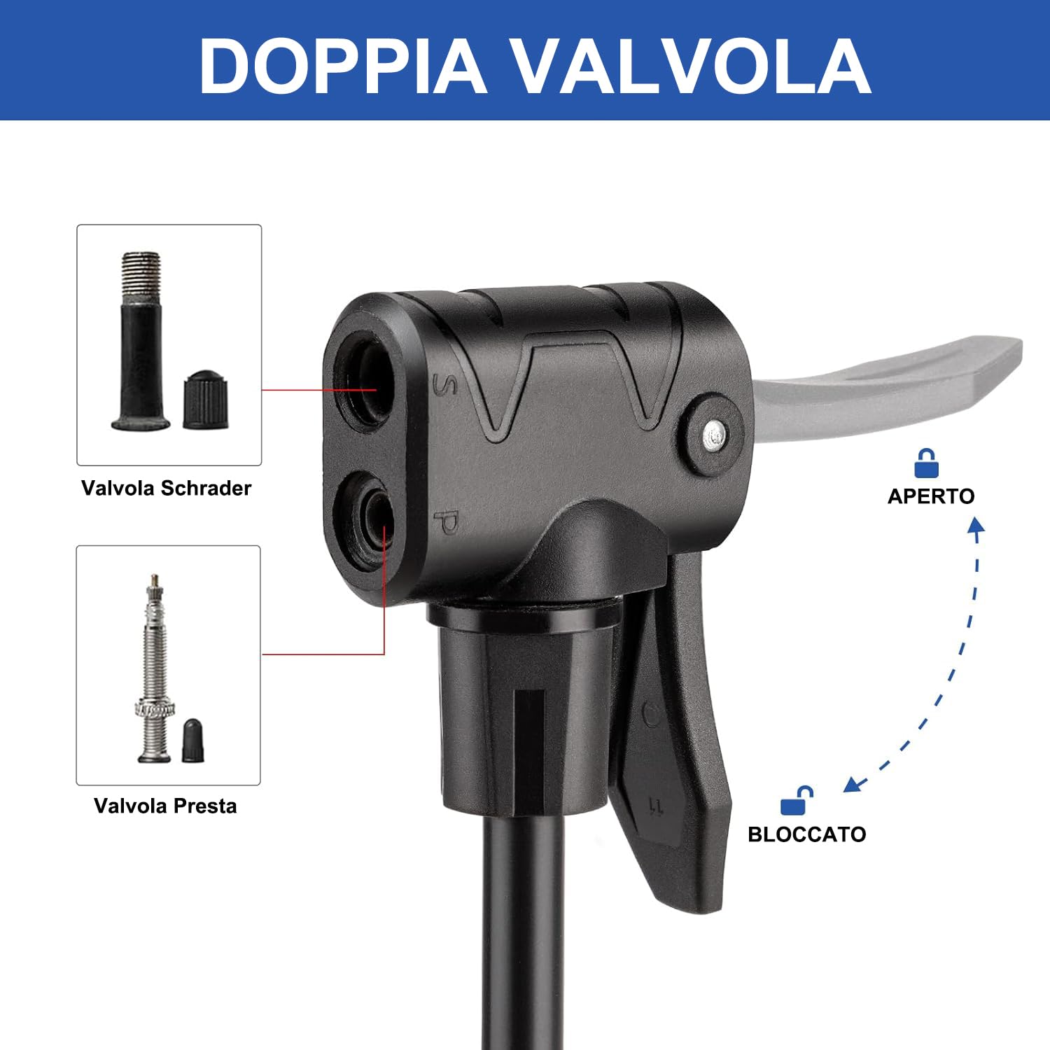 CXWXC Pompa per bicicletta con manometro digitale – Pompa ad aria fino a 140 PSI per valvole Presta & Schrader – Pompa ad aria portatile per bicicletta con grande display LCD
