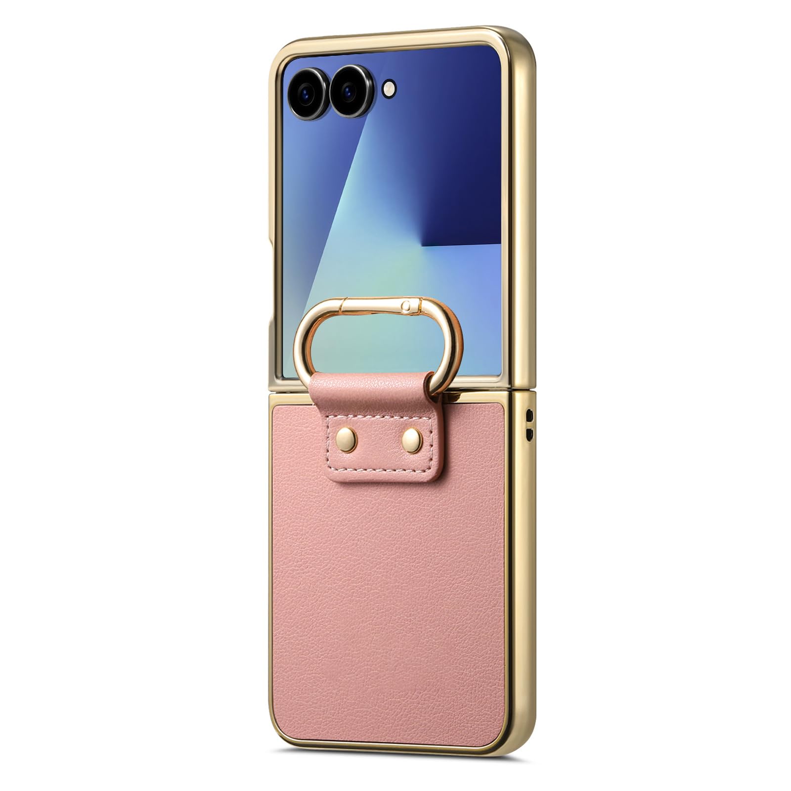 Skórzane etui do Motorola RAZR 70 Ultra/70+/70, platerowany pierścień wisiorek cienka obudowa stylowa złota krawędź zapobiegająca upadkowi pokrowiec, różowy, 70