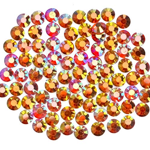 1000 Pieces Hot Fix Glass Flatback Rhinestones HotFix Round Crystal Gems (Golden Sun, SS20)