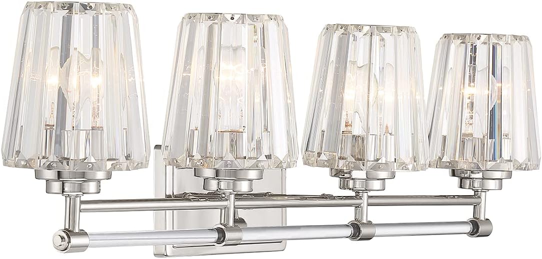Savoy House 8-6001-4-109 Garnet Crystal Vintage Clear Crystal Bathroom Vanity Wall Light, 4-Light 240 Total Watts, 10" H x 32" W, Polished Nickel