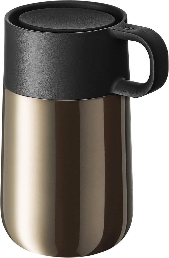 WMF Impulse Travel Mug, Thermobecher Edelstahl 0,3l, Automatikverschluss, 360°-Trinköffnung, Kaffeebecher to go hält Getränke 6h warm/ 12h kalt, braun