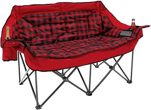 QUYUAN Silla de campamento doble para adultos, silla plegable resistente para 800 libras, cómodas sillas de césped con totalmente acolchado, sillas