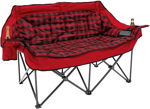QUYUAN Double Seater Camping Chair, Padded Loveseat Chair for 2 Person, Oversized Heavy Duty Folding Camp Chairs, Camping Couch for Soccer Games, Tailgating, RV Travel, Beach Days, Outdoor Sofa Red