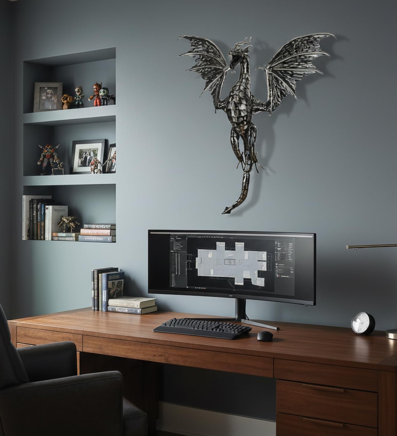 Regal Art & Gift Dragon Metal Wall Décor for Home - Large Wall Hanging Decorative Accent | Indoor Outdoor Metal Wall Art | Weather Resistant Sculpture for Living Room, Patio or Garden, Pewterr