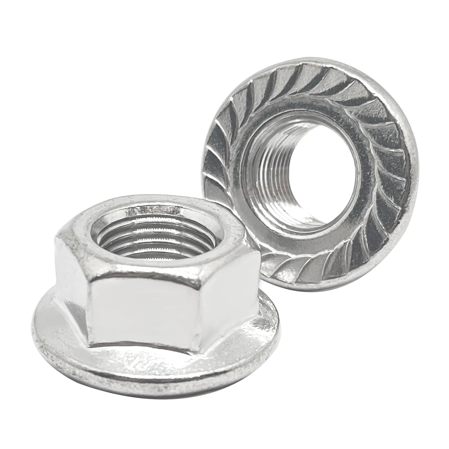 5 Pcs M12-1.5mm Serrated Flange Hex Nuts,Hexagon Socket Lock Nut,304 Stainless Steel Flange Hex Nuts,Fine Thread,Silver