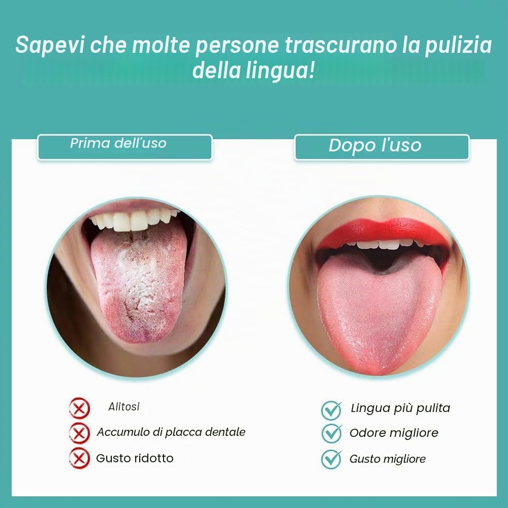 Pulisci Lingua, Pulisci Lingua in Acciaio Inox, Doppio Livello Pulitori di Lingua, Detergente per Lingua, Raschia Lingua in Acciaio Inox, Alito Fresco, Riutilizzabile